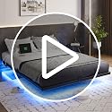 Queen Floating Bed Frame with Smart LED Lights & USB Charging Station