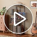 Black & Rustic Brown Vinyl Record Player Stand with Storage Shelves & Display - Mid Century Modern Tall Console